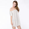 Stylish Slash Collar Puff Sleeve Striped Straight Women's Dress