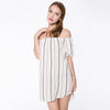 Stylish Slash Collar Puff Sleeve Striped Straight Women's Dress