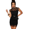 Sexy Sleeveless Turtle Neck Solid Color See-Through Lace Women's Dress