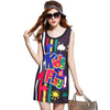 Punk Scoop Collar Letter Print Colorful Loose- Fitting Women's Sundress