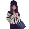 Fashionable V-Neck Lace Spliced Striped Half Sleeve Blouse For Women