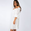 Stylish Slash Collar 3/4 Sleeve Solid Color Laciness Women's Dress