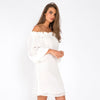 Stylish Slash Collar 3/4 Sleeve Solid Color Laciness Women's Dress