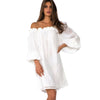 Stylish Slash Collar 3/4 Sleeve Solid Color Laciness Women's Dress