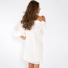 Stylish Slash Collar 3/4 Sleeve Solid Color Laciness Women's Dress