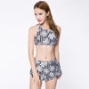 Stylish Round Neck Floral Print Two Piece Women's Swimsuit