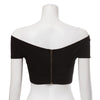 Stylish Off The Shoulder Short Sleeve Zippered Pure Color Women's Crop Top
