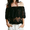 Stylish Slash Neck Lace Embroidered Short Sleeve Blouse For Women
