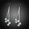 Five-Line Sand Bead Earrings with Silver Ball Shape Simple Earrings