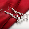 Five-Line Sand Bead Earrings with Silver Ball Shape Simple Earrings