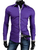 Trendy Slimming Shirt Collar Button Design Color Block Placket Long Sleeve Polyester Shirt For Men