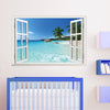 PVC Huge Hawaii Sea View Removable Beach Sea 3D Window Scenery Wall Sticker