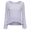 Stylish Scoop Collar Flare Sleeve Solid Color Flounced Women's Blouse