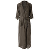 Stylish Turn-Down Collar Long Sleeve Pocket Design High Slit Women's Dress
