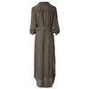 Stylish Turn-Down Collar Long Sleeve Pocket Design High Slit Women's Dress