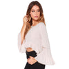 Stylish Scoop Collar Flare Sleeve Solid Color Flounced Women's Blouse