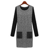 Stylish Round Collar Long Sleeve Color Block Faux Leather Spliced Women's Dress