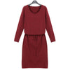 Stylish Scoop Collar 3/4 Sleeve Color Drawstring Knitted Women's Dress