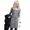 Stylish Scoop Collar 3/4 Sleeve Color Drawstring Knitted Women's Dress