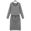 Stylish Scoop Collar 3/4 Sleeve Color Drawstring Knitted Women's Dress