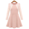 Fresh Style Round Collar Long Sleeve Lace Spliced Color Block A-Line Women's Dress