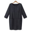 Simple Design Round Collar Long Sleeve Color Button and Pocket Design Straight Women's Dress