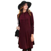 Stylish Stand Collar Long Sleeve Solid Color Loose-Fitting Women's Pleated Dress