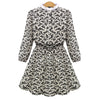 Fresh Style Jewl Neck Long Sleeve Printed Button Design Ruffled A-Line Women's Dress