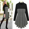 Stylish Turtleneck Long Sleeve Houndstooth A-Line Slimming Women's Dress