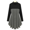 Stylish Turtleneck Long Sleeve Houndstooth A-Line Slimming Women's Dress
