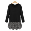 Fashionable Round Collar Long Sleeve Floral Print Spliced Faux Two Piece Women's Dress