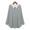 Stylish Shirt Collar Long Sleeve Spliced Color Block Loose-Fitting Women's Blouse
