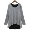 Stylish Scoop Collar Long Sleeve Color Block Beaded Spliced Faux Two Piece Women's T-Shirt
