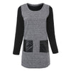 Stylish Round Collar Long Sleeve Color Block Faux Leather Spliced Women's Dress