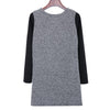 Stylish Round Collar Long Sleeve Color Block Faux Leather Spliced Women's Dress