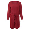 Stylish Scoop Collar 3/4 Sleeve Color Drawstring Knitted Women's Dress