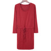 Stylish Scoop Collar 3/4 Sleeve Color Drawstring Knitted Women's Dress