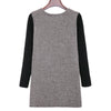 Stylish Round Collar Long Sleeve Color Block Faux Leather Spliced Women's Dress