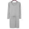 Stylish Scoop Collar 3/4 Sleeve Color Drawstring Knitted Women's Dress