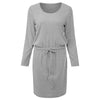 Stylish Scoop Collar 3/4 Sleeve Color Drawstring Knitted Women's Dress