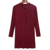 Stylish Stand Collar Long Sleeve Solid Color Loose-Fitting Women's Pleated Dress