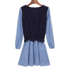 Sweet Scoop Collar Long Sleeve Spliced Striped A-Line Zippered Women's Dress