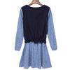 Sweet Scoop Collar Long Sleeve Spliced Striped A-Line Zippered Women's Dress