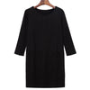 Simple Design Round Collar Long Sleeve Color Button and Pocket Design Straight Women's Dress