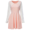 Fresh Style Round Collar Long Sleeve Lace Spliced Color Block A-Line Women's Dress