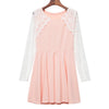 Fresh Style Round Collar Long Sleeve Lace Spliced Color Block A-Line Women's Dress