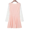 Fresh Style Round Collar Long Sleeve Lace Spliced Color Block A-Line Women's Dress