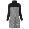 Stylish Turtleneck Long Sleeve Houndstooth A-Line Slimming Women's Dress