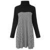 Stylish Turtleneck Long Sleeve Houndstooth A-Line Slimming Women's Dress