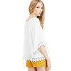 Stylish Round Neck 3/4 Bell Sleeve Lace Stitching Design Women's Blouse